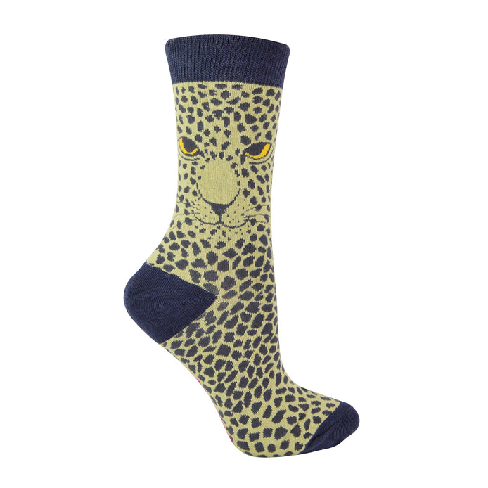 1 Pack Ladies Novelty Olive Green Leopard Bamboo Socks