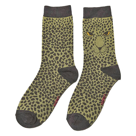 1 Pack Ladies Novelty Olive Green Leopard Bamboo Socks