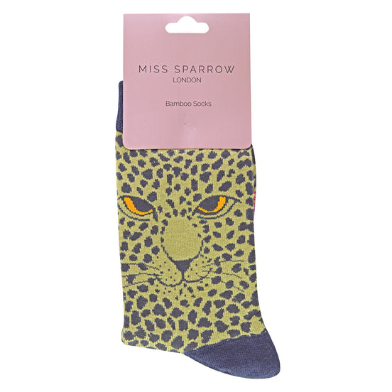 1 Pack Ladies Novelty Olive Green Leopard Bamboo Socks