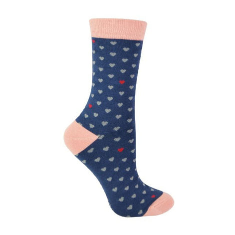 1 Pack Ladies Novelty Navy Heart Bamboo Socks