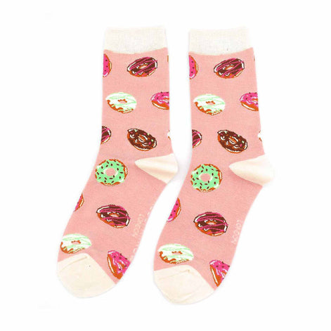 1 Pack Ladies Novelty Dusky Pink Doughnut Bamboo Socks