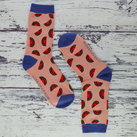 1 Pack Ladies Novelty Dusky Pink Watermelon Bamboo Socks