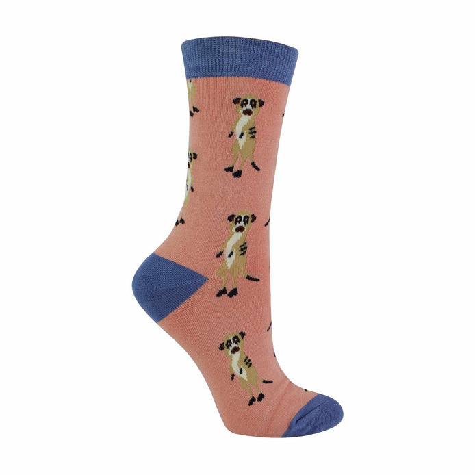 1 Pack Ladies Novelty Dusky Pink Meerkat Bamboo Socks