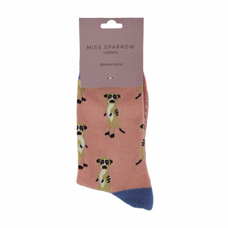 1 Pack Ladies Novelty Dusky Pink Meerkat Bamboo Socks