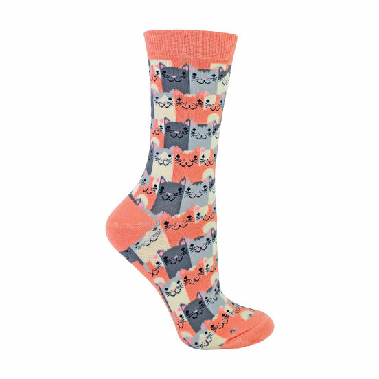 1 Pack Ladies Novelty Dusky Pink Happy Cat Bamboo Socks