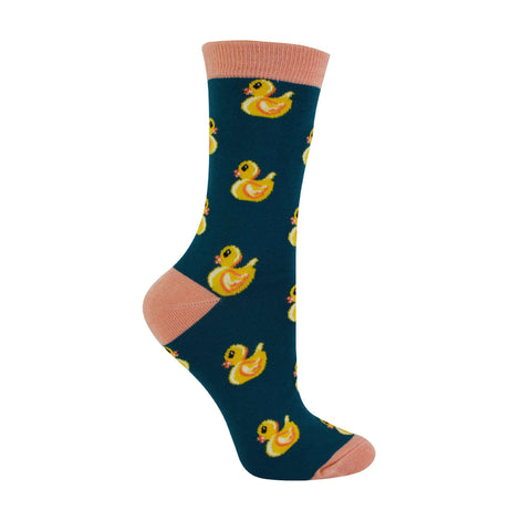 1 Pack Ladies Novelty Teal Rubber Duck Bamboo Socks