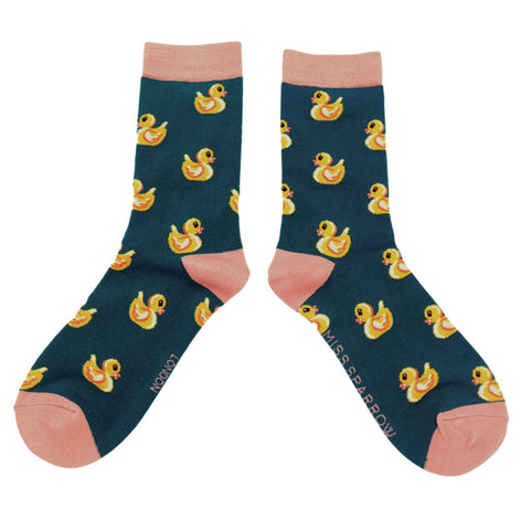 1 Pack Ladies Novelty Teal Rubber Duck Bamboo Socks