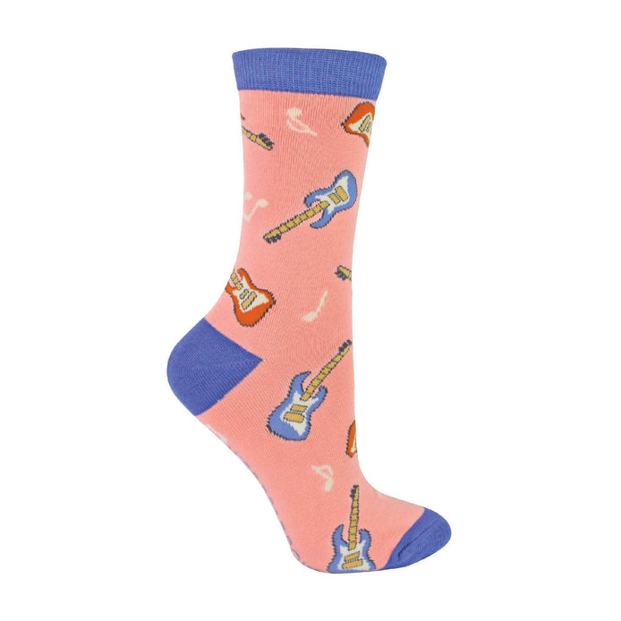 1 Pack Ladies Novelty Dusky Pink Guitar Bamboo Socks