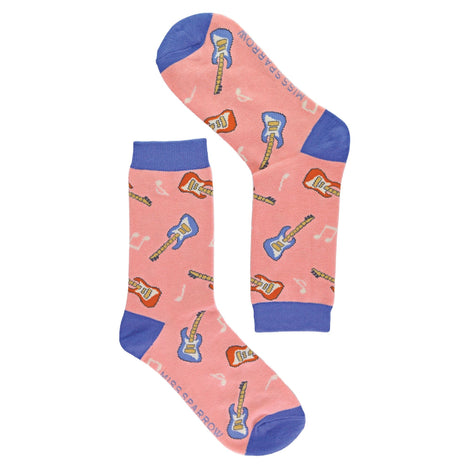 1 Pack Ladies Novelty Dusky Pink Guitar Bamboo Socks