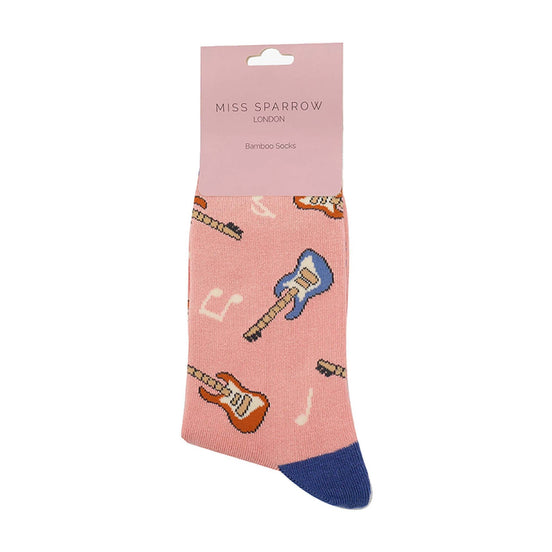 1 Pack Ladies Novelty Dusky Pink Guitar Bamboo Socks