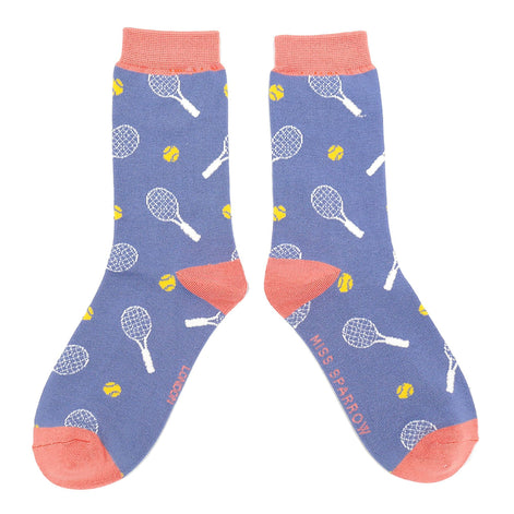 Ladies Novelty Bamboo Socks with Tennis Rackets Design