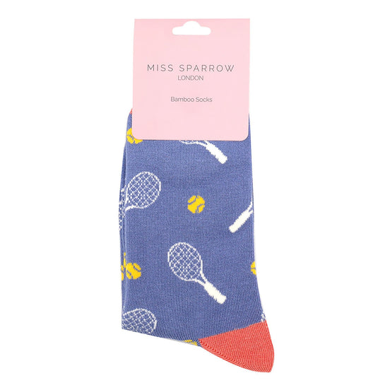 Ladies Novelty Bamboo Socks with Tennis Rackets Design