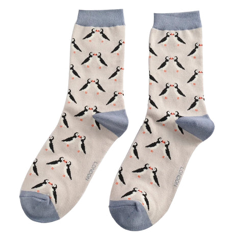 1 Pack Ladies Novelty Silver Kissing Puffins Bamboo Socks
