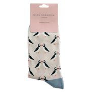 1 Pack Ladies Novelty Silver Kissing Puffins Bamboo Socks