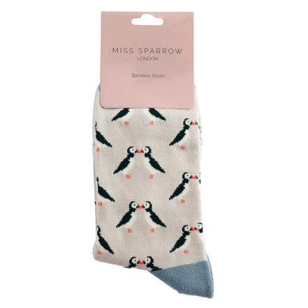 1 Pack Ladies Novelty Silver Kissing Puffins Bamboo Socks