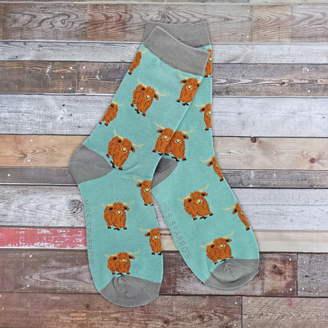 Ladies Highland Cow Socks | Womens Novelty Bamboo Gift Socks For Cow Lovers