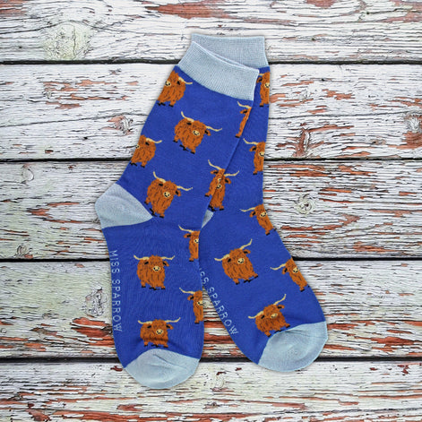 Ladies Highland Cow Socks | Womens Novelty Bamboo Gift Socks For Cow Lovers