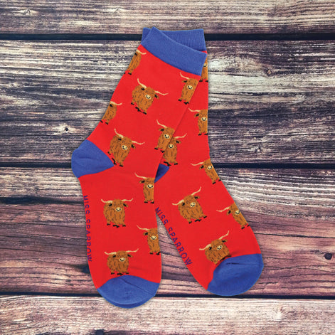 Ladies Highland Cow Socks | Womens Novelty Bamboo Gift Socks For Cow Lovers