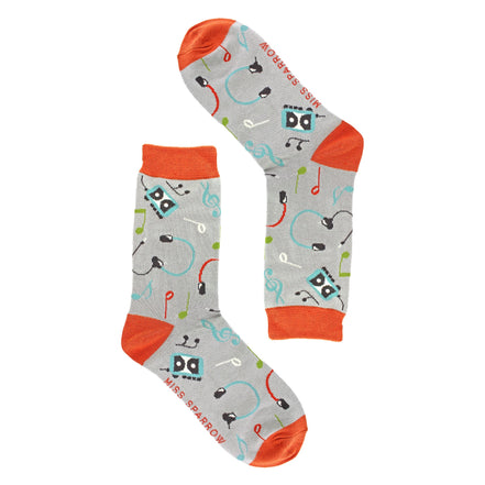 Ladies Retro Music Novelty Patterned Bamboo Socks