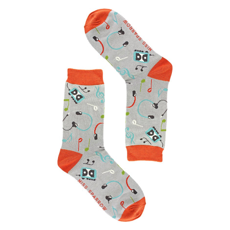 Ladies Retro Music Novelty Patterned Bamboo Socks