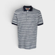 Striped Contrast Collar Polo Shirt Space Dyed Navy White