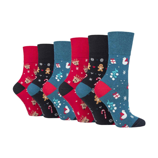 6 Pack Ladies Non Elastic Novelty Christmas Socks