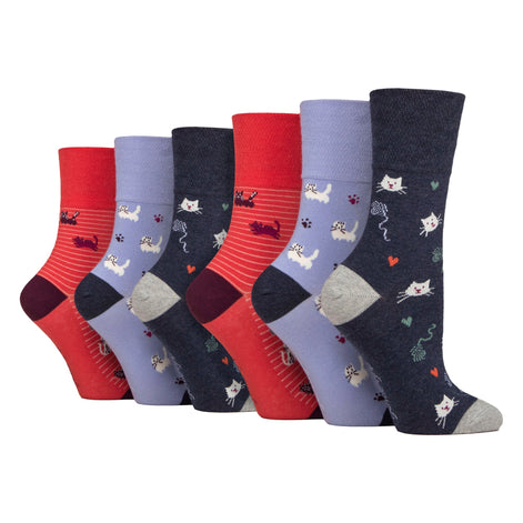 6 Pairs Ladies  NON ELASTIC Cotton Rich Wildlife Dogs Cats Patterned Socks