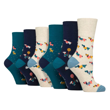 6 Pairs Ladies  NON ELASTIC Cotton Rich Wildlife Dogs Cats Patterned Socks