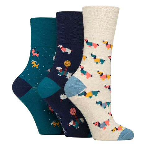 6 Pairs Ladies  NON ELASTIC Cotton Rich Wildlife Dogs Cats Patterned Socks