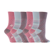 6 Pack Ladies Non Elastic Patterned Cotton Socks for Poor Circulation