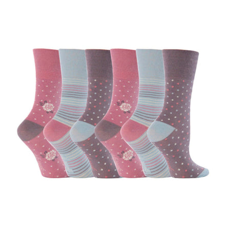 6 Pack Ladies Non Elastic Patterned Cotton Socks for Poor Circulation