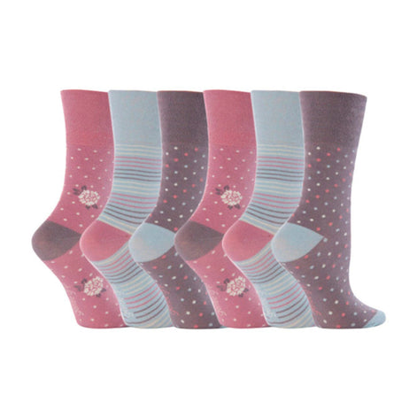 6 Pack Ladies Non Elastic Patterned Cotton Socks for Poor Circulation