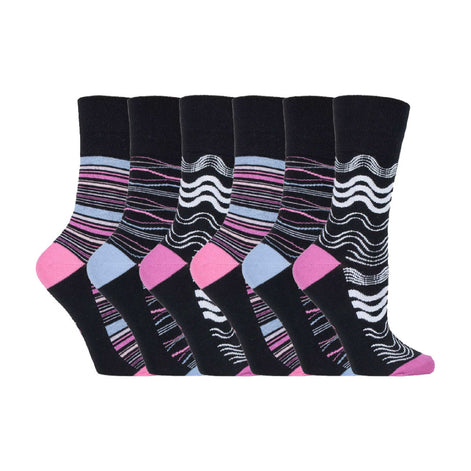 6 Pack Ladies Patterned Non Elastic Cotton Socks