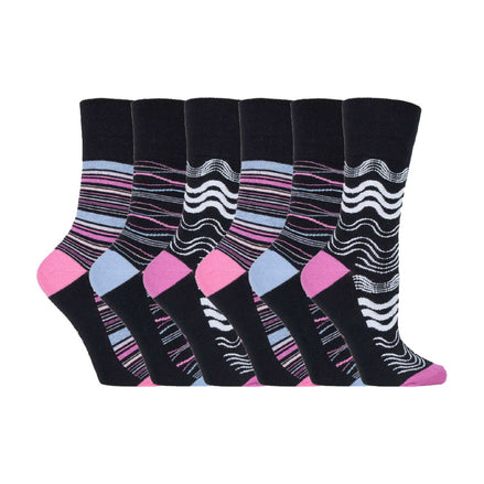 6 Pack Ladies Patterned Non Elastic Cotton Socks