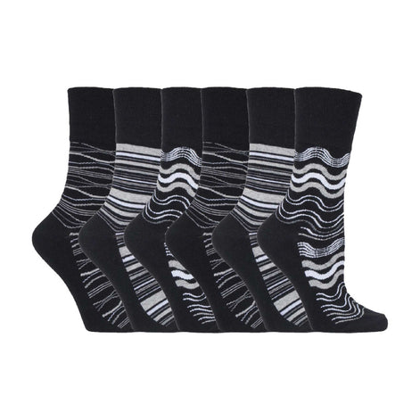 6 Pack Ladies Patterned Non Elastic Cotton Socks