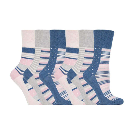 6 Pack Ladies Patterned Non Elastic Cotton Socks