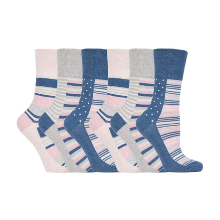 6 Pack Ladies Patterned Cotton Non Elastic Socks