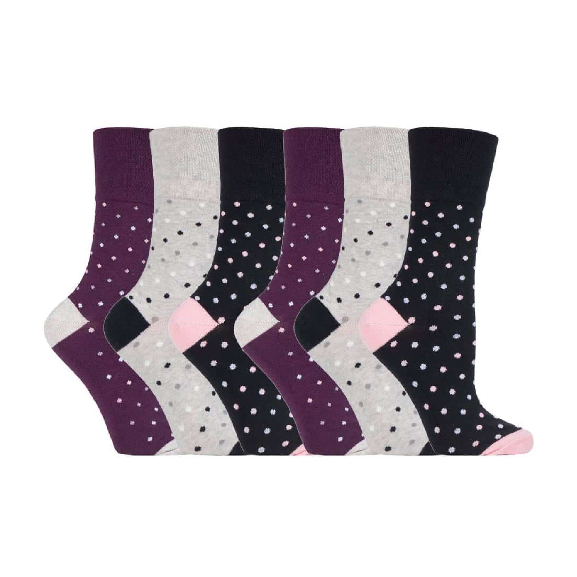 6 Pack Ladies Patterned Non Elastic Cotton Socks