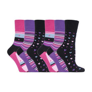 6 Pack Ladies Patterned Non Elastic Cotton Socks