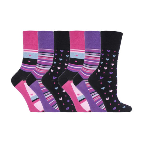 6 Pack Ladies Patterned Non Elastic Cotton Socks