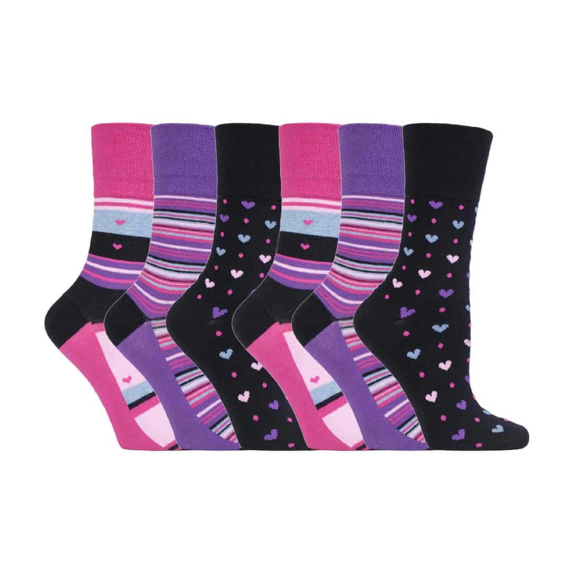 6 Pack Ladies Patterned Cotton Non Elastic Socks