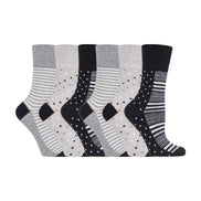 6 Pack Ladies Patterned Non Elastic Cotton Socks
