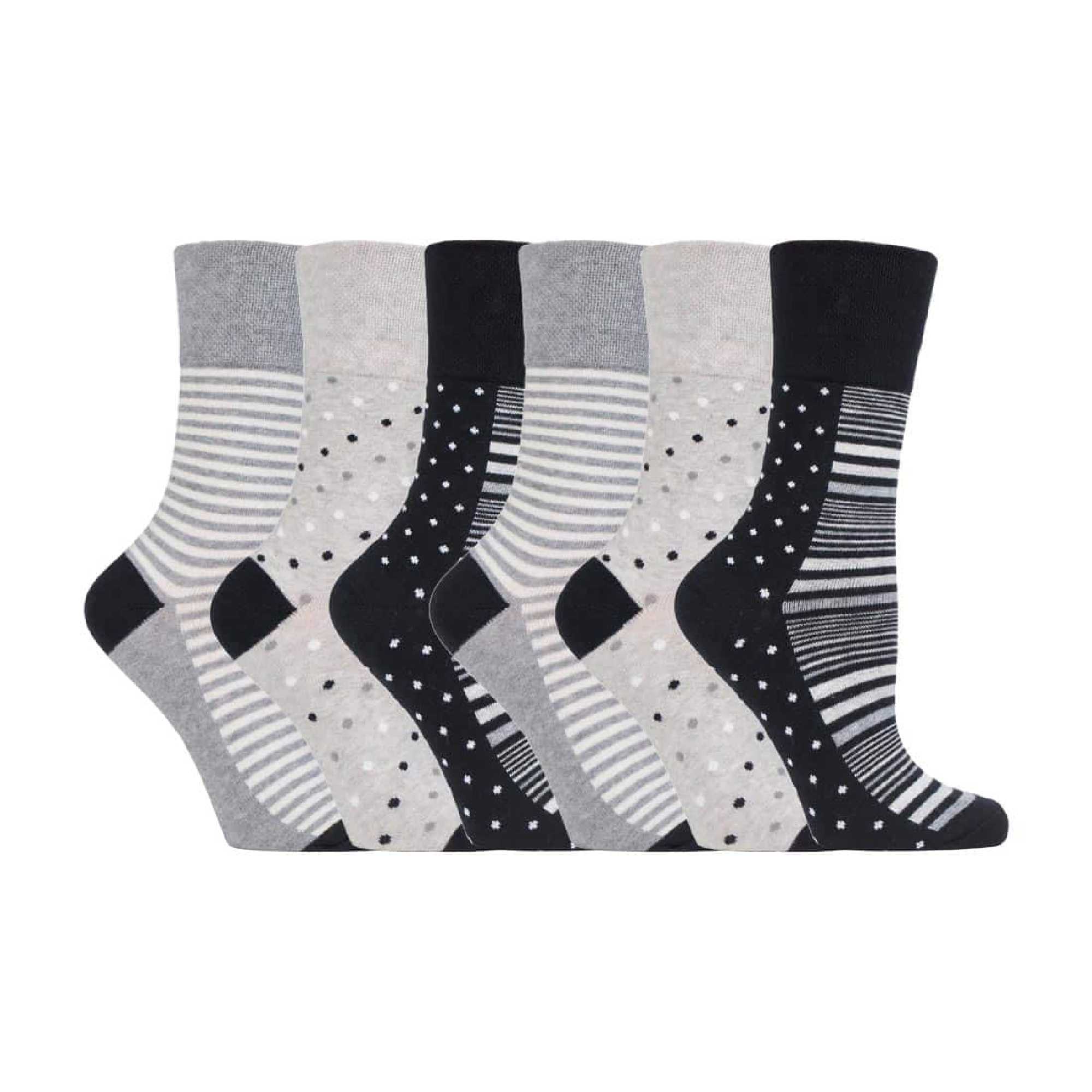 6 Pack Ladies Patterned Non Elastic Cotton Socks