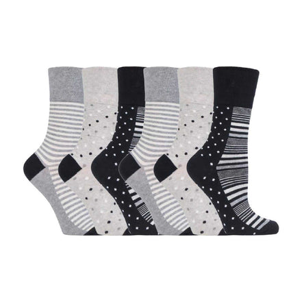 6 Pack Ladies Patterned Non Elastic Cotton Socks