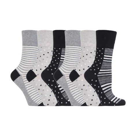 6 Pack Ladies Patterned Non Elastic Cotton Socks