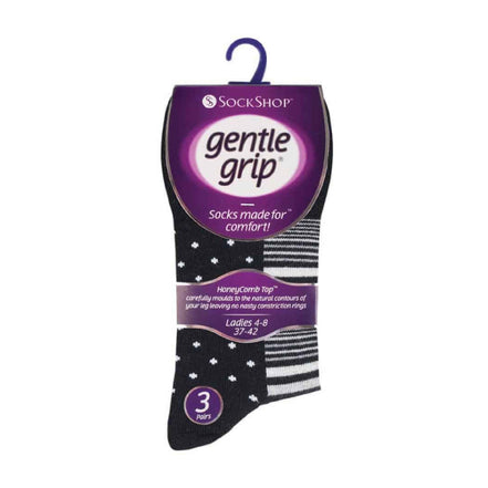 6 Pack Ladies Patterned Non Elastic Cotton Socks