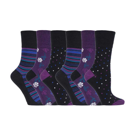 6 Pack Ladies Patterned Cotton Non Elastic Socks