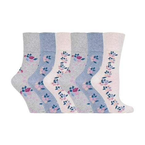 6 Pack Ladies Patterned Non Elastic Cotton Socks