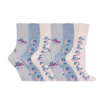 6 Pack Ladies Patterned Cotton Non Elastic Socks
