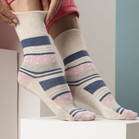 6 Pack Ladies Non Elastic Loose Top Patterned Cotton Rich Socks